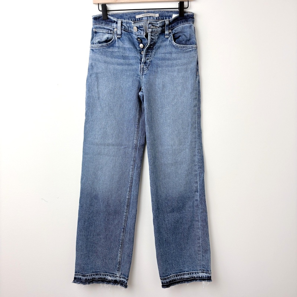 Hudson Rosie High Rise Wide Leg Jeans Womens 25 Blue Button Fly Raw Hem